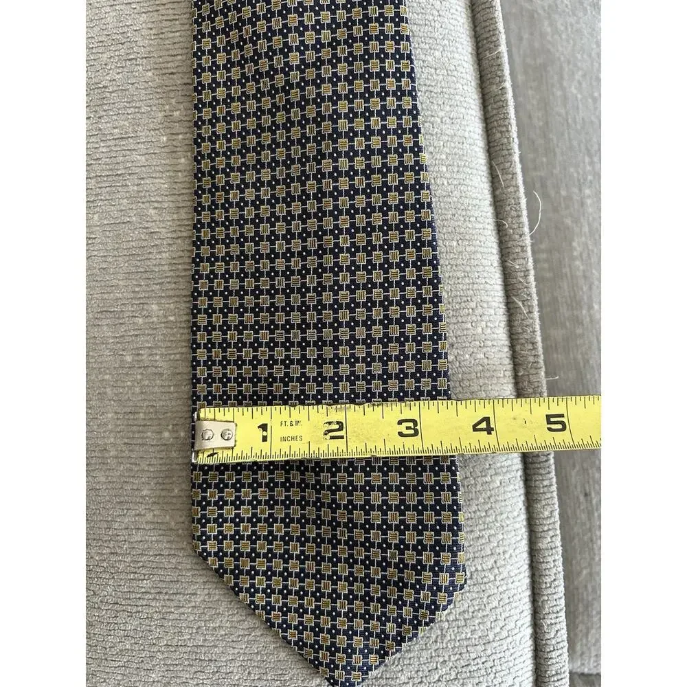 Lauren Ralph Lauren Silk Luxury Tie Mens Gold Blue Geometric Preppy Old Money